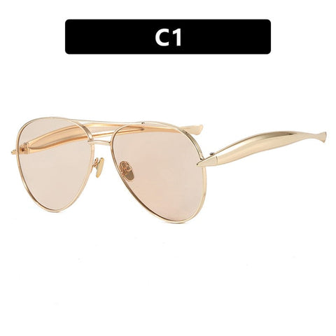 Darrahopens Health & Beauty > Health & Wellbeing > Protective Equipment Style C1 Gold Frame Champagne Lenses Chic Oversized Aviator Sunglasses - Retro Metal Frame with UV400 Protection for Women