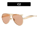 Darrahopens Health & Beauty > Health & Wellbeing > Protective Equipment Style C2 Gold Frame Orange Lenses Chic Oversized Aviator Sunglasses - Retro Metal Frame with UV400 Protection for Women