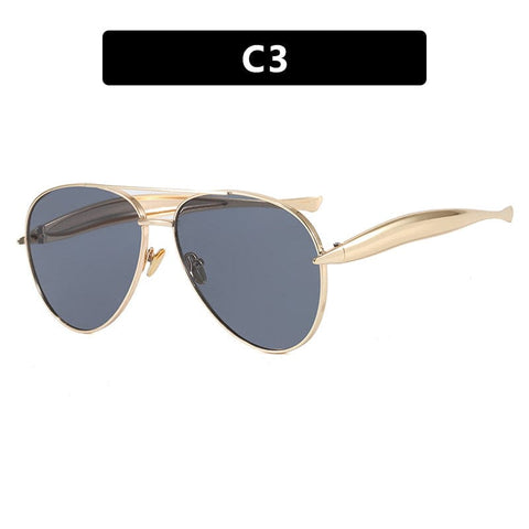 Darrahopens Health & Beauty > Health & Wellbeing > Protective Equipment Style C3 Gold Frame Grey Lenses Chic Oversized Aviator Sunglasses - Retro Metal Frame with UV400 Protection for Women