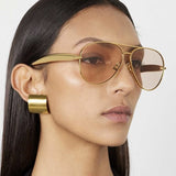 Darrahopens Health & Beauty > Health & Wellbeing > Protective Equipment Style C4 Gold Frame Brown Lenses Chic Oversized Aviator Sunglasses - Retro Metal Frame with UV400 Protection for Women