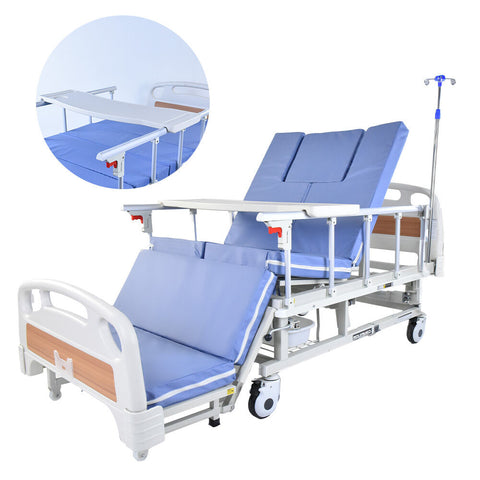 Darrahopens Health & Beauty > Health & Wellbeing > Sleeping Aids EQUIPMED Medical Bed, w/ Mattress & Over Bed Table, Back and Leg Lifting, Lateral Tilting, Commode Bowl, IV Pole, Home Aged Care or ICU Hospital