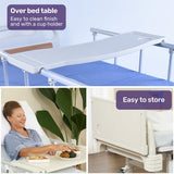 Darrahopens Health & Beauty > Health & Wellbeing > Sleeping Aids EQUIPMED Medical Bed, w/ Mattress & Over Bed Table, Easy Manual Back and Leg Incline Adjustable, IV Pole, Home Aged Care or ICU Hospital