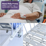 Darrahopens Health & Beauty > Health & Wellbeing > Sleeping Aids EQUIPMED Medical Bed, w/ Mattress & Over Bed Table, Easy Manual Back and Leg Incline Adjustable, IV Pole, Home Aged Care or ICU Hospital