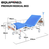 Darrahopens Health & Beauty > Health & Wellbeing > Sleeping Aids EQUIPMED Medical Bed, w/ Mattress & Over Bed Table, Easy Manual Back and Leg Incline Adjustable, IV Pole, Home Aged Care or ICU Hospital