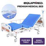 Darrahopens Health & Beauty > Health & Wellbeing > Sleeping Aids EQUIPMED Medical Bed, w/ Mattress & Over Bed Table, Easy Manual Back and Leg Incline Adjustable, IV Pole, Home Aged Care or ICU Hospital