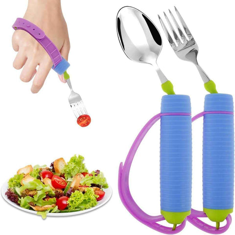 Darrahopens Health & Beauty > Health & Wellbeing > Supports & Braces Adaptive Utensils for Disability, 360°Gadgets Swivel Fork Spoon with Adjustable Silicone Strap for Weak Hand Grip & Handicapped & Parkinsons Travel Eating Utensils for Disabled, Elderly - Blue / 2 Pack In Australia - Darrahopens