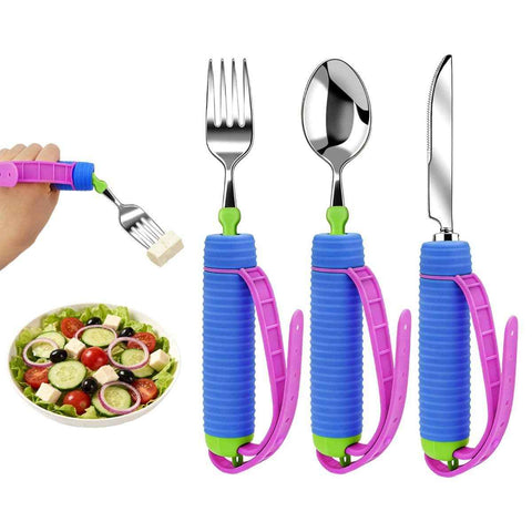 Darrahopens Health & Beauty > Health & Wellbeing > Supports & Braces Adaptive Utensils for Disability, 360°Gadgets Swivel Fork Spoon with Adjustable Silicone Strap for Weak Hand Grip & Handicapped & Parkinsons Travel Eating Utensils for Disabled, Elderly - Blue / 3 Pack In Australia - Darrahopens