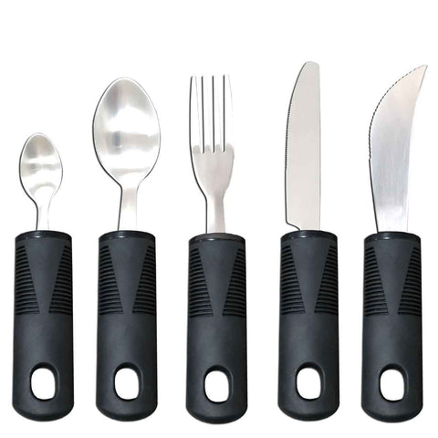 Adaptive Utensils, Weighted Utensils for Hand Tremors, Utensils for Parkinsons Patients,Elderly,Arthritis,Weak Hand Grip,Tremors & Handicapped. Stainless Steel Knife,Fork and Spoons Set - Black - Size 5pcs In Australia - Darrahopens