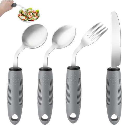 Darrahopens Health & Beauty > Health & Wellbeing > Supports & Braces Weighted Adaptive Utensils, 4Pcs Weighted Utensils for Hand Tremors, 45°Angled Parkinsons Utensils for Elderly, 3.5oz Weighted Built Up Utensils for Adults, Disabled, Parkinson - Gray - Size Left-Handed In Australia - Darrahopens