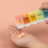 Darrahopens Health & Beauty > Health & Wellbeing > Wellness Accessories 7 Day Weekly Pill Organizer Box with Push Button Rainbow Compartments Travel Case