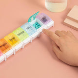 Darrahopens Health & Beauty > Health & Wellbeing > Wellness Accessories 7 Day Weekly Pill Organizer Box with Push Button Rainbow Compartments Travel Case
