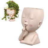 Darrahopens Health & Beauty > Health & Wellbeing > Wellness Accessories Face Flower Pot Head Planter Pot Cute Resin Succulent Planter with Drainage Hole Closed Eyes Large Opening for Indoor Outdoor In Australia - Darrahopens