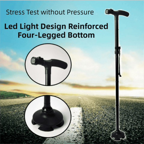 Darrahopens Health & Beauty > Health & Wellbeing > Wellness Accessories Folding LED Walking Cane with Dual Handle - Adjustable(88-98CM), Anti-Slip 4-Prong Base, and Stand-Up Function for Seniors