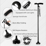 Darrahopens Health & Beauty > Health & Wellbeing > Wellness Accessories Folding LED Walking Cane with Dual Handle - Adjustable(88-98CM), Anti-Slip 4-Prong Base, and Stand-Up Function for Seniors