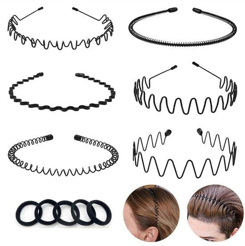 Darrahopens Health & Beauty > Health & Wellbeing > Wellness Accessories Headbands - Unisex Headbands (Set of 6) - Metal Headbands - Spring Wave Headbands - Sports Headbands - Non-Slip Headbands - Hair Accessories (Black)