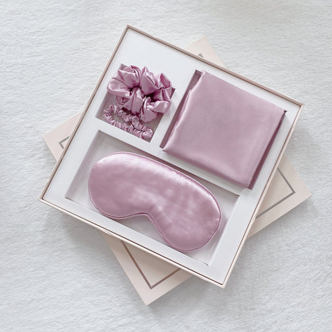 Darrahopens Health & Beauty > Health & Wellbeing > Wellness Accessories Luxury Satin Sleep Mask Gift Set,4-Piece with Pillowcase and Hair Accessories(Purple)