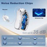 Darrahopens Health & Beauty > Health & Wellbeing > Wellness Accessories Rechargeable Hearing Amplifier with Charging Case – Compact Sound Enhancer for Daily Use, Noise Reduction & Clear Audio (White & Transparent Case, Silver Tone)