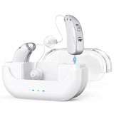 Darrahopens Health & Beauty > Health & Wellbeing > Wellness Accessories Rechargeable Hearing Amplifier with Charging Case – Compact Sound Enhancer for Daily Use, Noise Reduction & Clear Audio (White & Transparent Case, Silver Tone)
