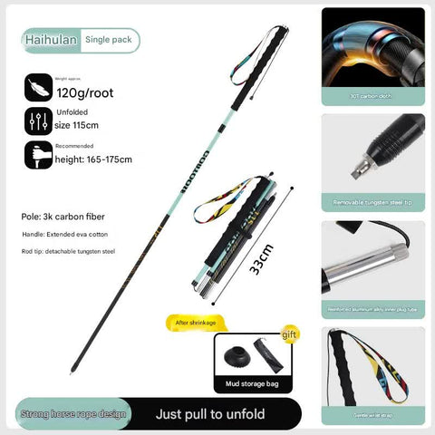 Darrahopens Health & Beauty > Health & Wellbeing > Wellness Accessories Ultralight Carbon Fiber Foldable Trail Running & Hiking Pole(blue  Recommended height range 165-175cm)