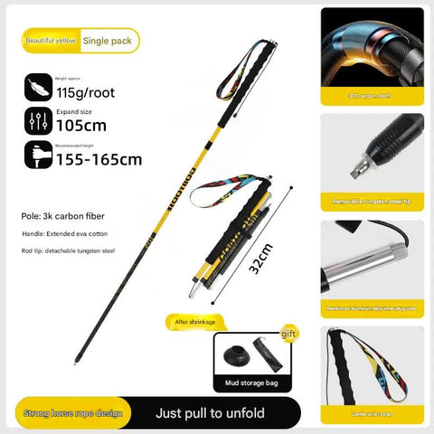 Darrahopens Health & Beauty > Health & Wellbeing > Wellness Accessories Ultralight Carbon Fiber Foldable Trail Running & Hiking Pole(yellow  Recommended height range 155-165cm)