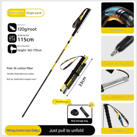 Darrahopens Health & Beauty > Health & Wellbeing > Wellness Accessories Ultralight Carbon Fiber Foldable Trail Running & Hiking Pole(yellow  Recommended height range 165-175cm)