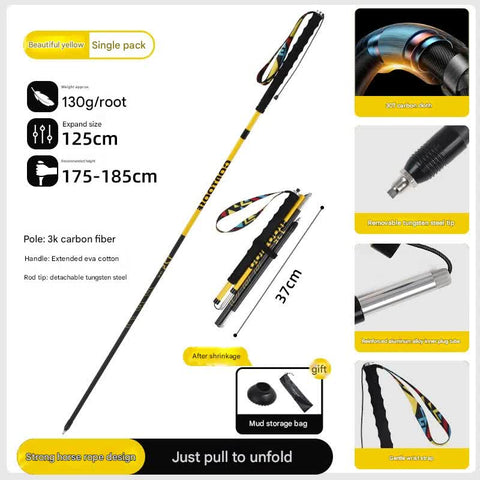 Darrahopens Health & Beauty > Health & Wellbeing > Wellness Accessories Ultralight Carbon Fiber Foldable Trail Running & Hiking Pole(yellow  Recommended height range 175-185cm)
