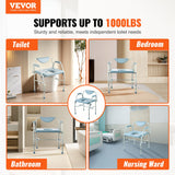 Darrahopens Health & Beauty > Makeup > Cosmetics VEVOR Commode Chair, Bedside Commode with Drop-Down Arms and Detachable Backrest, 5-Level Adjustable Height, 7L Removable Bucket, Easy to Assemble, 1000LBS Capacity, Portable Toilet for Adults Seniors