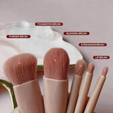 Darrahopens Health & Beauty > Makeup > Makeup Brushes 5-Piece Mini Makeup Brush Set with Mirror – Compact Travel Makeup Brushes for Foundation, Powder, Blush & Eyeshadow (Pink)