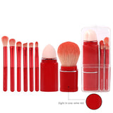 Darrahopens Health & Beauty > Makeup > Makeup Brushes Wine Red Compact 8-in-1 Makeup Brush Set - Portable Travel Kit with Retractable Brushes and Case