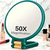 Darrahopens Health & Beauty > Makeup > Makeup Mirrors Double-sided Folding Makeup Mirror – 1X/50X Dual Magnification, 360° Rotatable and Foldable for Portability, Three Uses: Handheld, Desktop, Wall-mounted(GREEN)