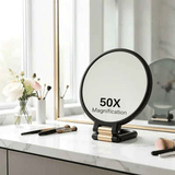 Darrahopens Health & Beauty > Makeup > Makeup Mirrors Double-sided Folding Makeup Mirror – 1X/50X Dual Magnification, 360° Rotatable and Foldable for Portability, Three Uses: Handheld, Desktop, Wall-mounted(PINK)
