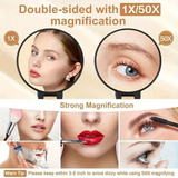 Darrahopens Health & Beauty > Makeup > Makeup Mirrors Double-sided Folding Makeup Mirror – 1X/50X Dual Magnification, 360° Rotatable and Foldable for Portability, Three Uses: Handheld, Desktop, Wall-mounted(PINK)