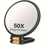 Darrahopens Health & Beauty > Makeup > Makeup Mirrors Double-sided Folding Makeup Mirror – 1X/50X Dual Magnification, 360° Rotatable and Foldable for Portability, Three Uses: Handheld, Desktop, Wall-mounted(PINK)