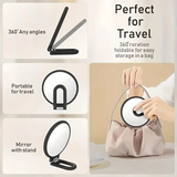Darrahopens Health & Beauty > Makeup > Makeup Mirrors Double-sided Folding Makeup Mirror – 1X/50X Dual Magnification, 360° Rotatable and Foldable for Portability, Three Uses: Handheld, Desktop, Wall-mounted(PINK)