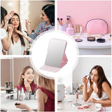 Darrahopens Health & Beauty > Makeup > Makeup Mirrors Frameless High Definition Makeup Mirror - Foldable Travel Mirror - Portable Makeup Mirror with Soft PU Leather Cover - Suitable for Bedroom, Bathroom & Travel（Pink）