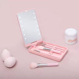Darrahopens Health & Beauty > Makeup > Makeup Mirrors LED Makeup Mirror - Lighted Makeup Mirror - Set of 5 Makeup Brushes - Brush Storage - Cover - Dustproof - Pink