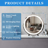 Darrahopens Health & Beauty > Makeup Mirrors 45cm Large Makeup Desk Mirror Lights Round LED Makeup Make up Mirror Bedroom Tabletop Touch Control Black