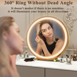 Darrahopens Health & Beauty > Makeup Mirrors 45cm Large Makeup Desk Mirror Lights Round LED Makeup Make up Mirror Bedroom Tabletop Touch Control Gold
