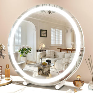 Darrahopens Health & Beauty > Makeup Mirrors 45cm Large Makeup Desk Mirror Lights Round LED Makeup Make up Mirror Bedroom Tabletop Touch Control White