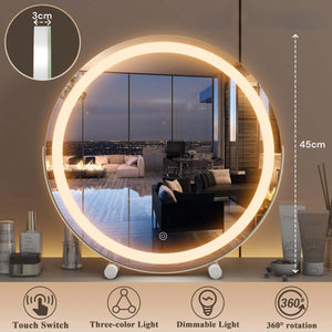 Darrahopens Health & Beauty > Makeup Mirrors 45cm Large Makeup Desk Mirror Lights Round LED Makeup Make up Mirror Bedroom Tabletop Touch Control White