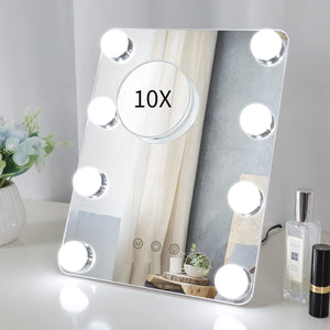 Darrahopens Health & Beauty > Makeup Mirrors Vanity Mirror with Lights with 8 Dimmable Bulbs for Makeup and Travel (White, 30 x 23 cm)