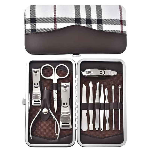 Darrahopens Health & Beauty > Makeup > Nail Care 12-Piece Manicure Pedicure Kit, Professional Nail Clipper Grooming Set, White Plaid Case