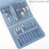 Darrahopens Health & Beauty > Makeup > Nail Care 16-Piece Nail Care Set, Portable Professional Manicure and Pedicure Kit, Blue
