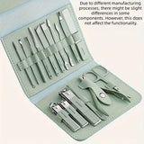 Darrahopens Health & Beauty > Makeup > Nail Care 16-Piece Nail Care Set | Portable & Professional, One Box for Hand & Foot Details。green