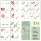Darrahopens Health & Beauty > Makeup > Nail Care 16-Piece Nail Care Set | Portable & Professional, One Box for Hand & Foot Details。green