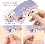 Darrahopens Health & Beauty > Makeup > Nail Care 3-in-1 Electric Nail Trimmer for Kids, Adults & Seniors – Auto Nail Clipper with Polish Plate, Dust Collector, LED Light, Whisper-Quiet 40dB Operation, USB-C Rechargeable, Safe for Sensitive Nails (Purple)