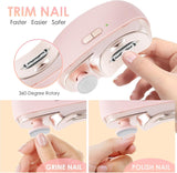 Darrahopens Health & Beauty > Makeup > Nail Care 3-in-1 Electric Nail Trimmer for Kids, Adults & Seniors – Auto Nail Clipper with Polish Plate, Dust Collector, LED Light, Whisper-Quiet 40dB Operation, USB-C Rechargeable, Safe for Sensitive Nails (Pink)