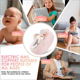Darrahopens Health & Beauty > Makeup > Nail Care 3-in-1 Electric Nail Trimmer for Kids, Adults & Seniors – Auto Nail Clipper with Polish Plate, Dust Collector, LED Light, Whisper-Quiet 40dB Operation, USB-C Rechargeable, Safe for Sensitive Nails (Pink)