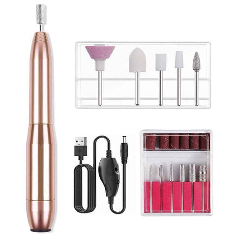 Darrahopens Health & Beauty > Makeup > Nail Care Electric Nail Drill Kit Cordless Nail Drill Portable USB Rechargeable Manicure Pedicure Tools for Acrylic Gel Nails -Gold
