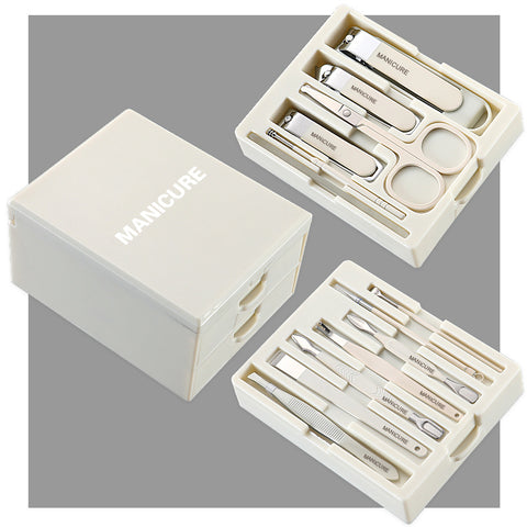 Darrahopens Health & Beauty > Makeup > Nail Care White Premium 13-in-1 Manicure & Grooming Kit - Professional Carbon Steel Pedicure Set with Dual-Drawer Case & Mirror